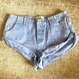 One Teaspoon Light Blue Distressed Denim Shorts